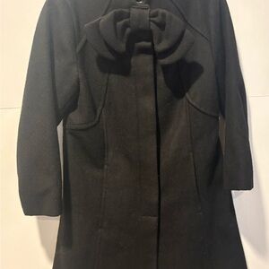 Gymboree- Elegant Black Girls Wool Trench Coat with Bow Detail